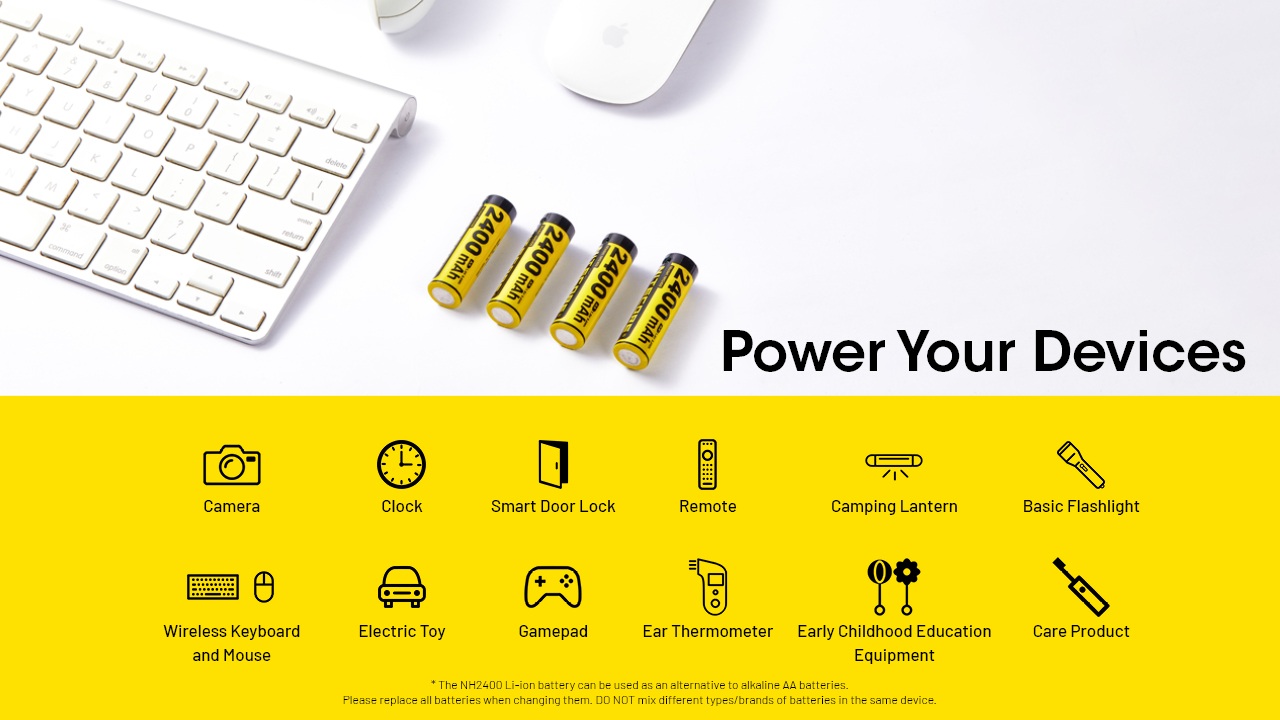 Nitecore NH2400 zoznam zariadení výrobcu: fotoaparát, hodiny, ovládač, klávesnica, hračka, teplomer