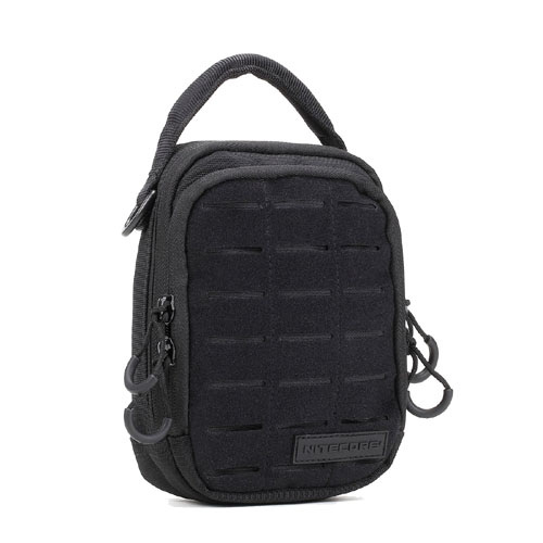 Nitecore NUP20 taktická kapsička — čierny 1000D nylon, velveteenový MOLLE panel a bočné karabínové háky