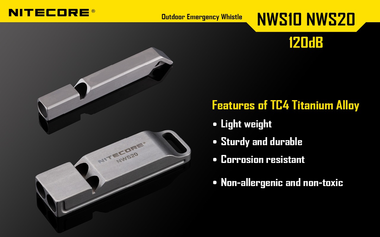 Nitecore NWS10 zliatina titánu TC4 – ľahká, odolná, nekoroduje, nealergénna a netoxická píšťalka do úst