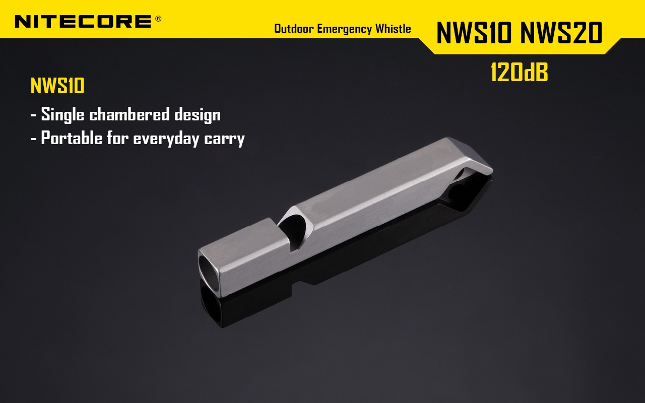 Nitecore NWS10 jednokomorová titánová píšťalka zošikma – tenké hranolové telo na každodenné nosenie na kľúčoch