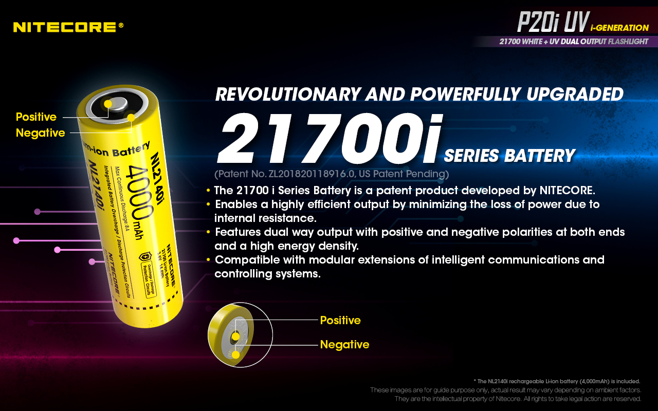 NITECORE P20i UV akumulátor 21700 i Series NL2140i 4000 mAh s kladným aj záporným pólom na oboch koncoch, v balení