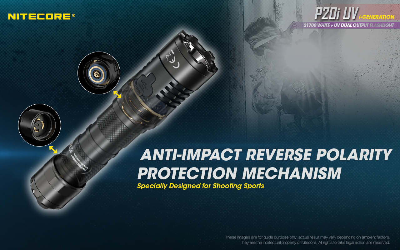 NITECORE P20i UV mechanizmus ochrany proti prepólovaniu odolný voči nárazom, navrhnutý pre športovú streľbu