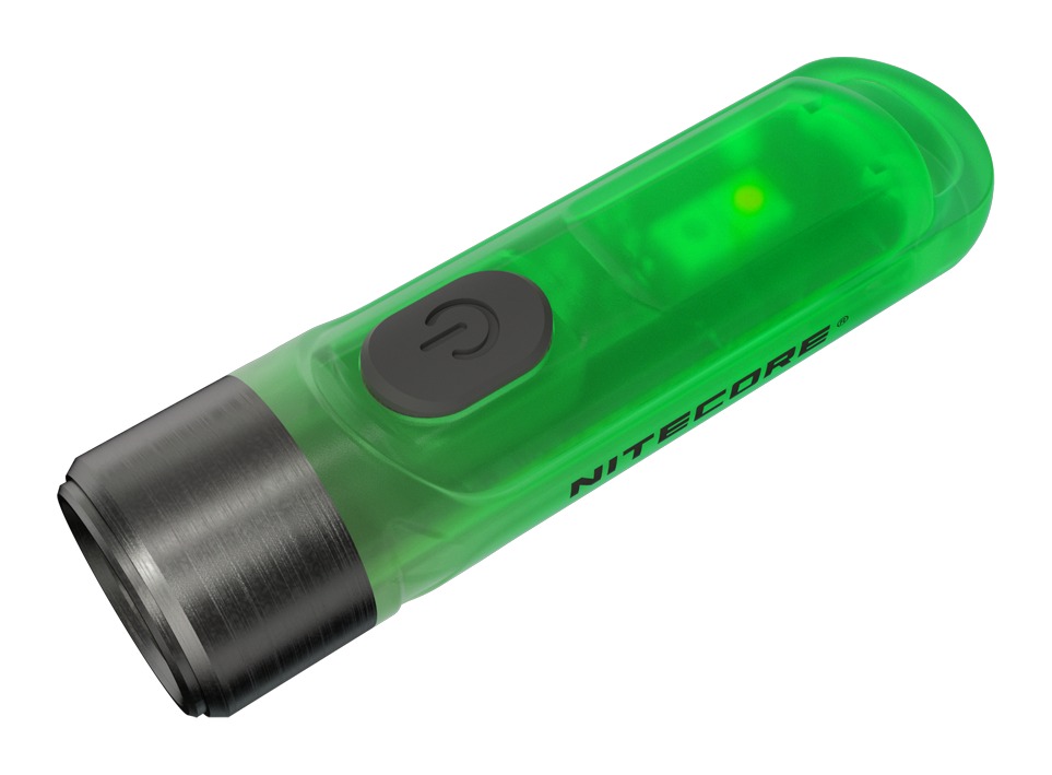 NITECORE TIKI GITD šikmo – nerezová hlava a plášť, ktorý po nabití svetlom žiari nazeleno