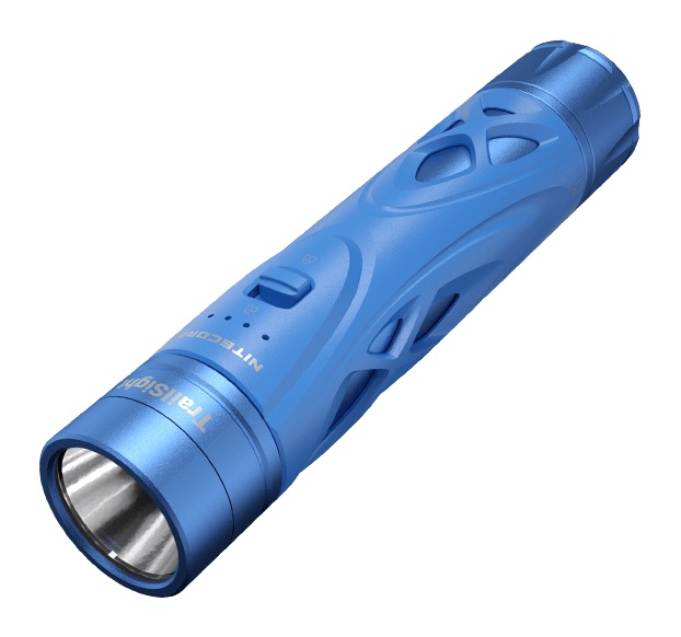 NITECORE TrailSight modrá – horčíková baterka na trailový beh s celým modrým telom a výrezmi v plášti