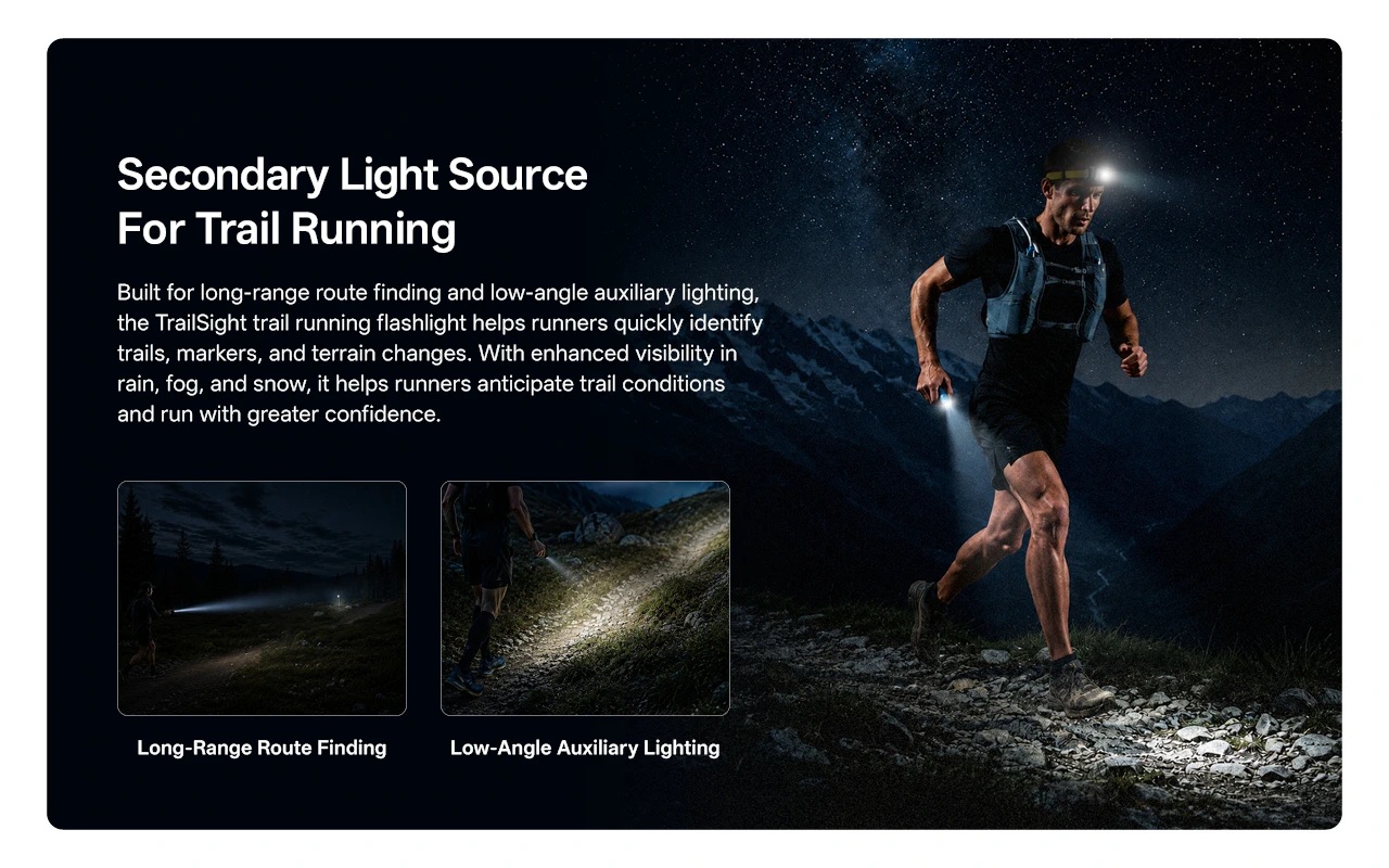 NITECORE TrailSight ako druhé svetlo k čelovke pri nočnom trailovom behu – lúč do diaľky aj nízko na chodník