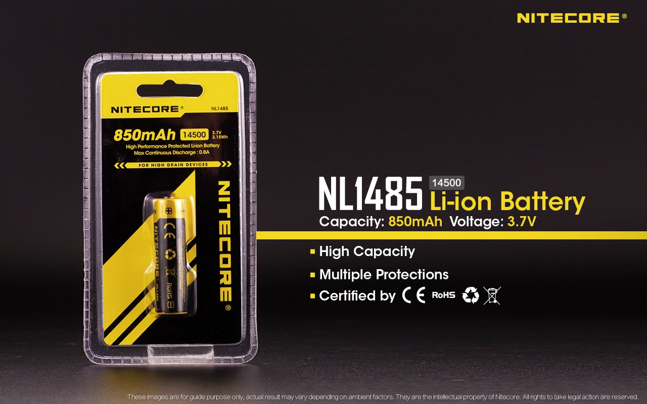 Nitecore NL1485 v originálnom blistri — 850 mAh, 14500, 3,7 V, 3,15 Wh, maximálny trvalý vybíjací prúd 0,8 A