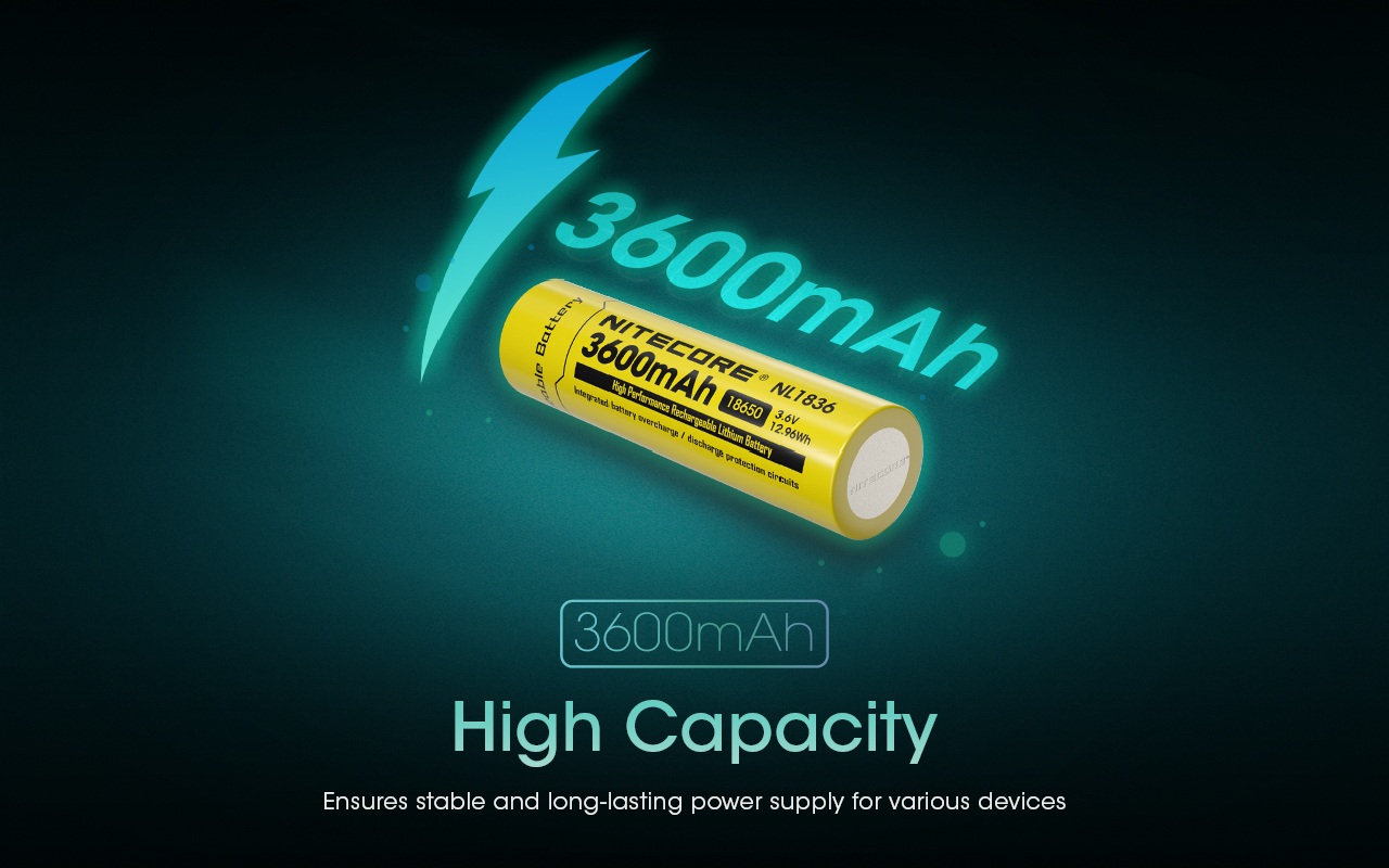 Nitecore NL1836 kapacita 3600 mAh — chránený 18650 článok pre stabilné a dlhé napájanie svietidiel