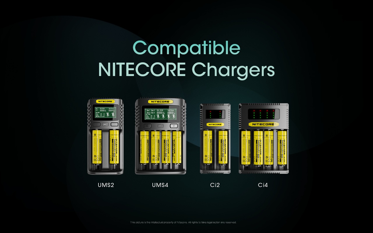 Nitecore NL1836 kompatibilné nabíjačky NITECORE UMS2, UMS4, Ci2 a Ci4 s vloženými 18650 článkami