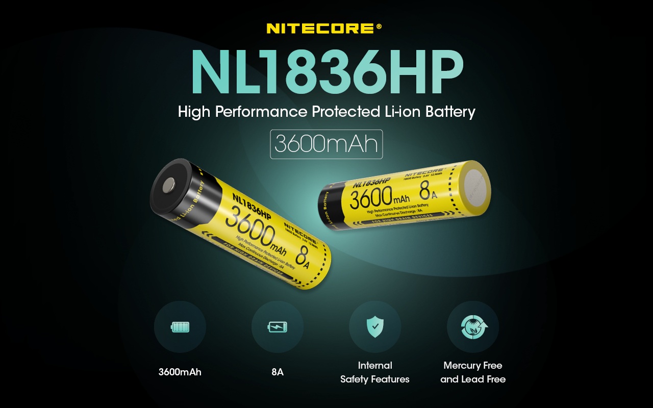 Nitecore NL1836HP chránený 18650 akumulátor z oboch strán — 3600 mAh, 8 A, vnútorné ochrany, bez ortuti a olova