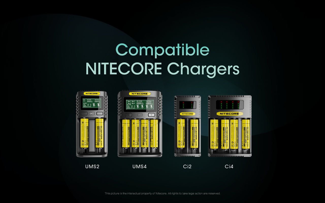 Nitecore NL1836HP kompatibilné nabíjačky NITECORE UMS2, UMS4, Ci2 a Ci4 s vloženými 18650 článkami