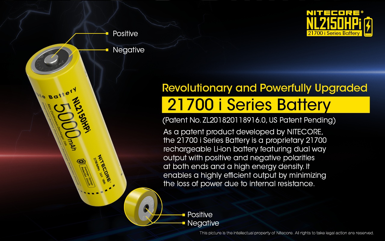 Nitecore NL2150HPi akumulátor 21700 i-série s kladným aj záporným pólom na oboch koncoch, patent č. ZL201820118916.0
