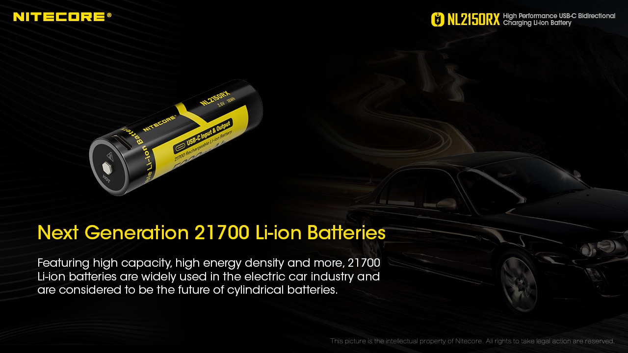 Nitecore NL2150RX článok formátu 21700 — vysoká kapacita a hustota energie, formát známy z elektromobilov
