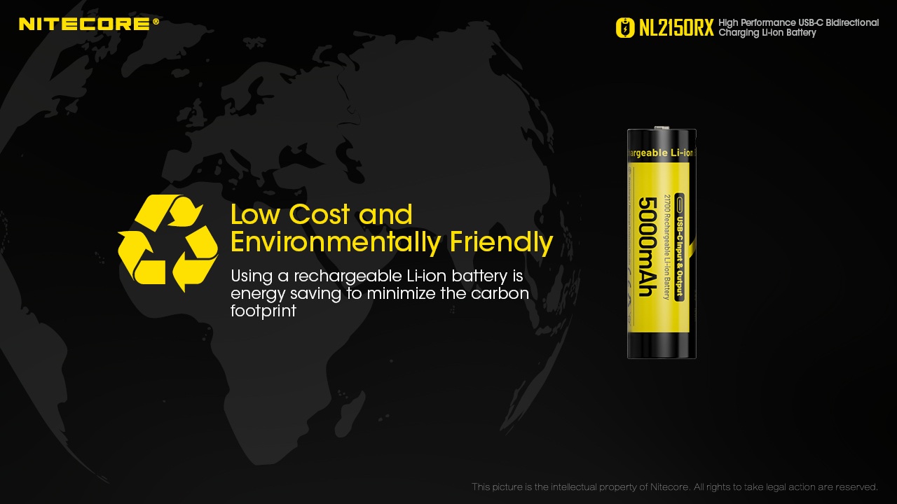 Nitecore NL2150RX nabíjateľný článok 21700 znižuje uhlíkovú stopu oproti jednorazovým batériám