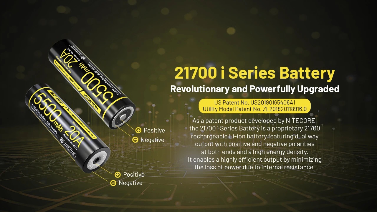 Nitecore NL2155HPi akumulátor 21700 i-série s kladným aj záporným pólom na oboch koncoch, patent US20190165406A1
