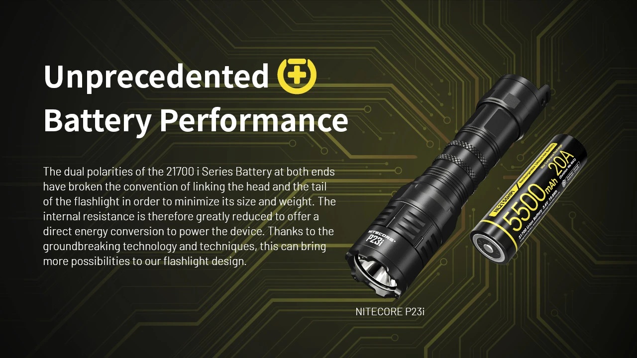 Nitecore NL2155HPi vedľa svietidla P23i — dvojcestné póly rušia prepojenie hlavy a chvosta svietidla