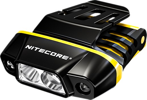 Nitecore NU11 clip-on svetlo na šilt čiapky s inteligentným IR senzorom — čierno-žlté, biela aj červená LED