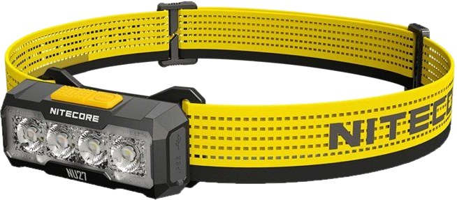 Nitecore NU27 ultraľahká MCT čelovka — štyri dvojjadrové UHE LED, žltá reflexná čelenka