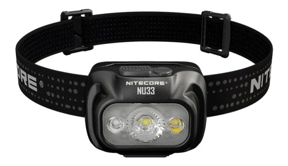 Nitecore NU33 čierna outdoorová čelovka s tromi zdrojmi svetla — primárna biela 700 lm, High CRI a červená LED
