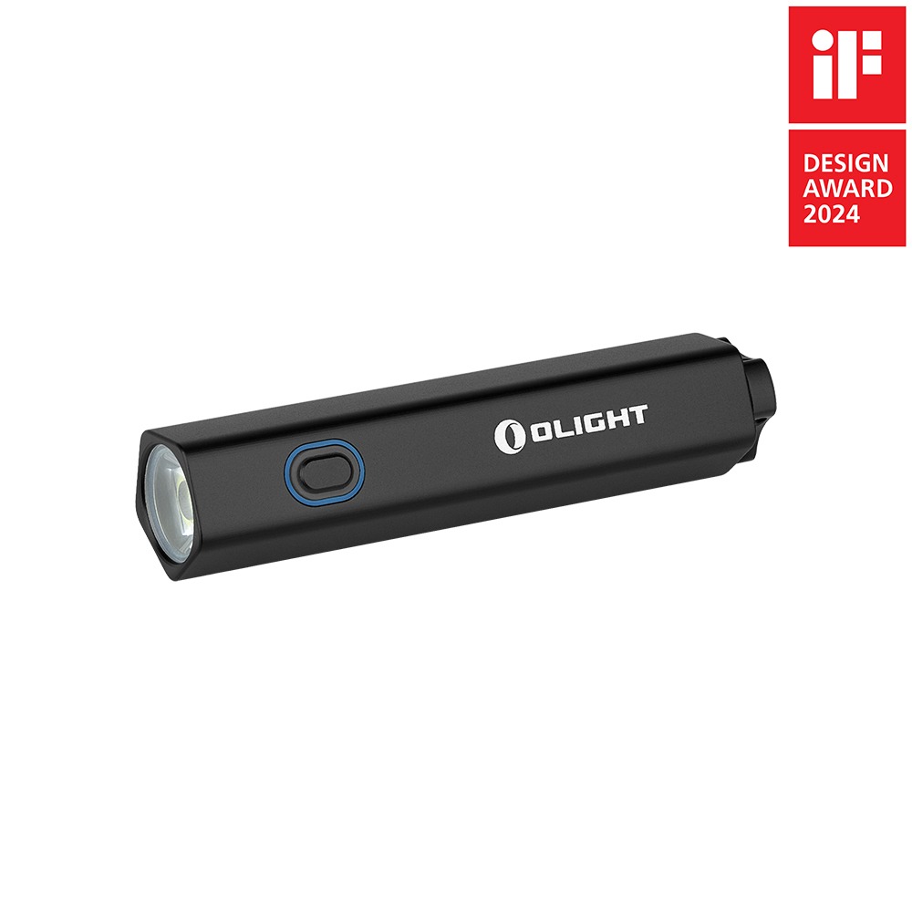 Olight Diffuse čierna vrecková EDC baterka v tvare päťbokého hranola s odznakom iF DESIGN AWARD 2024
