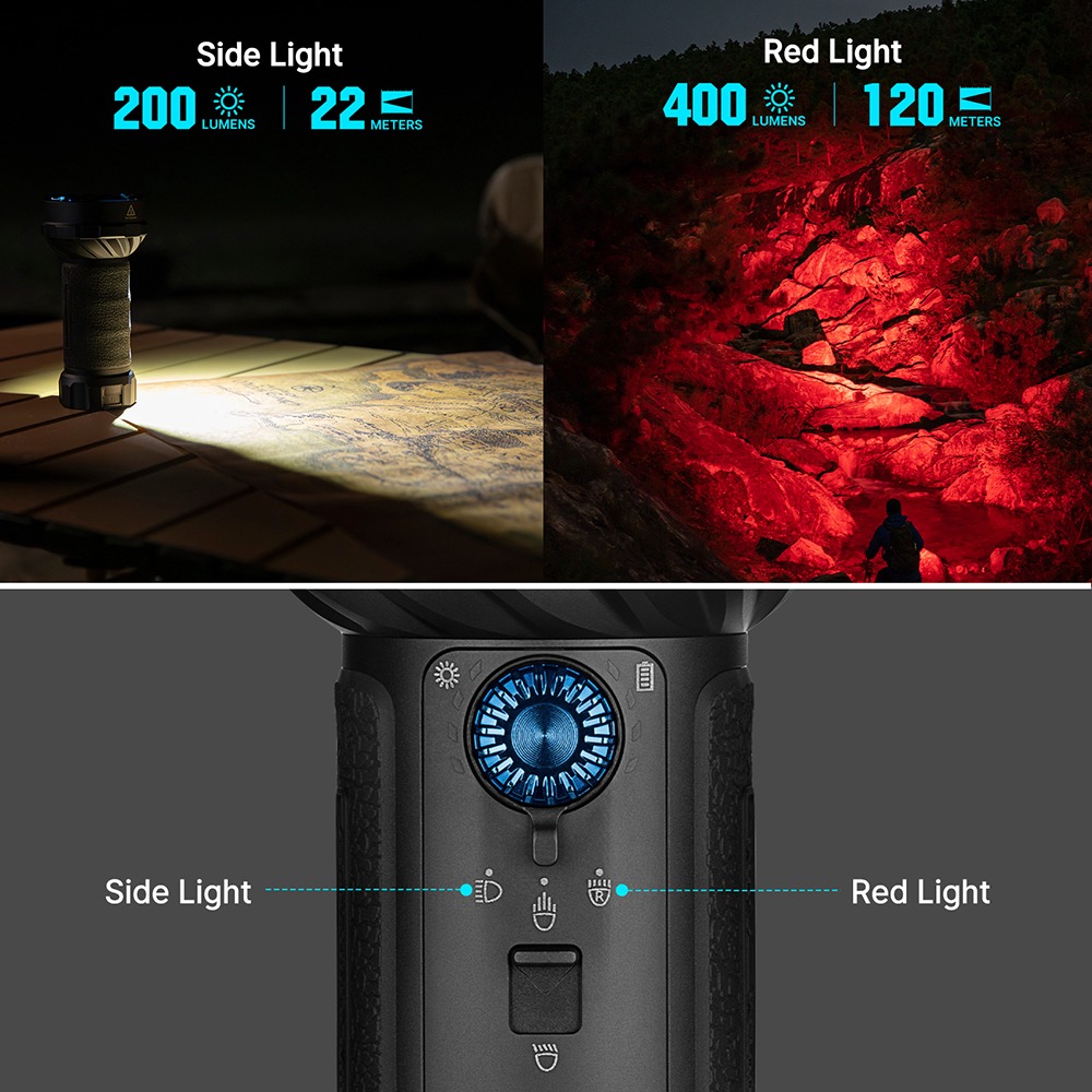 Olight Marauder Mini 2 bočné svetlo 200 lm s dosvitom 22 m svieti na mapu, červené svetlo 400 lm s dosvitom 120 m na skaly