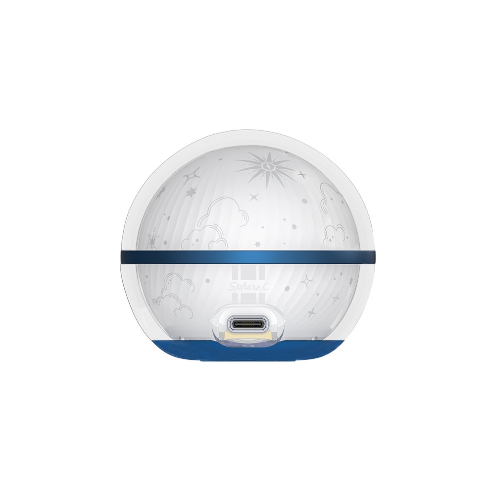Olight Sphere C Stellar Sky zo zadnej strany – slnko a oblaky, nápis Sphere C a USB-C port s krytím IP56