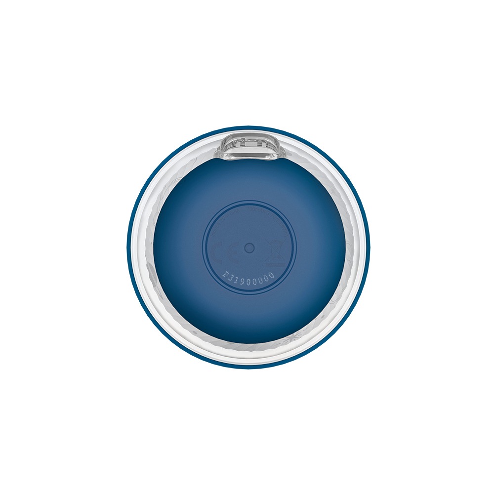 Olight Sphere C Stellar Sky, spodná strana – tlačidlo v strede tmavomodrého magnetického spodku a USB-C port