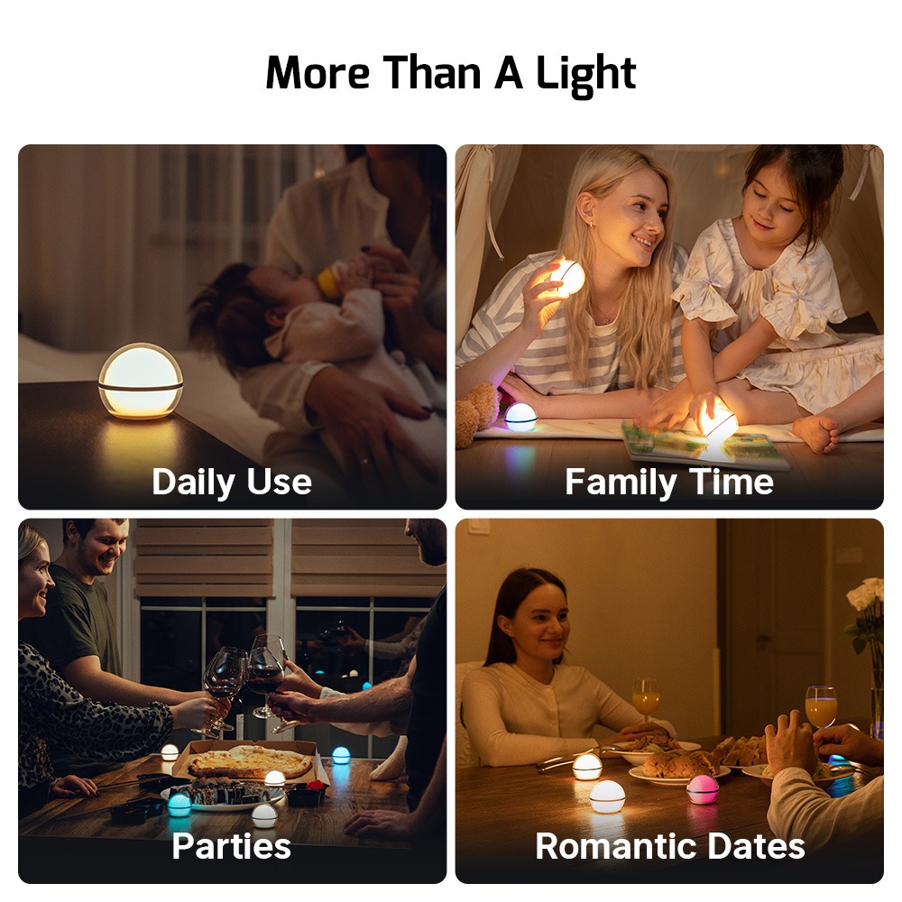Olight Sphere séria – infografika More Than A Light: nočné kŕmenie, čítanie v stane, oslava a večera pre dvoch