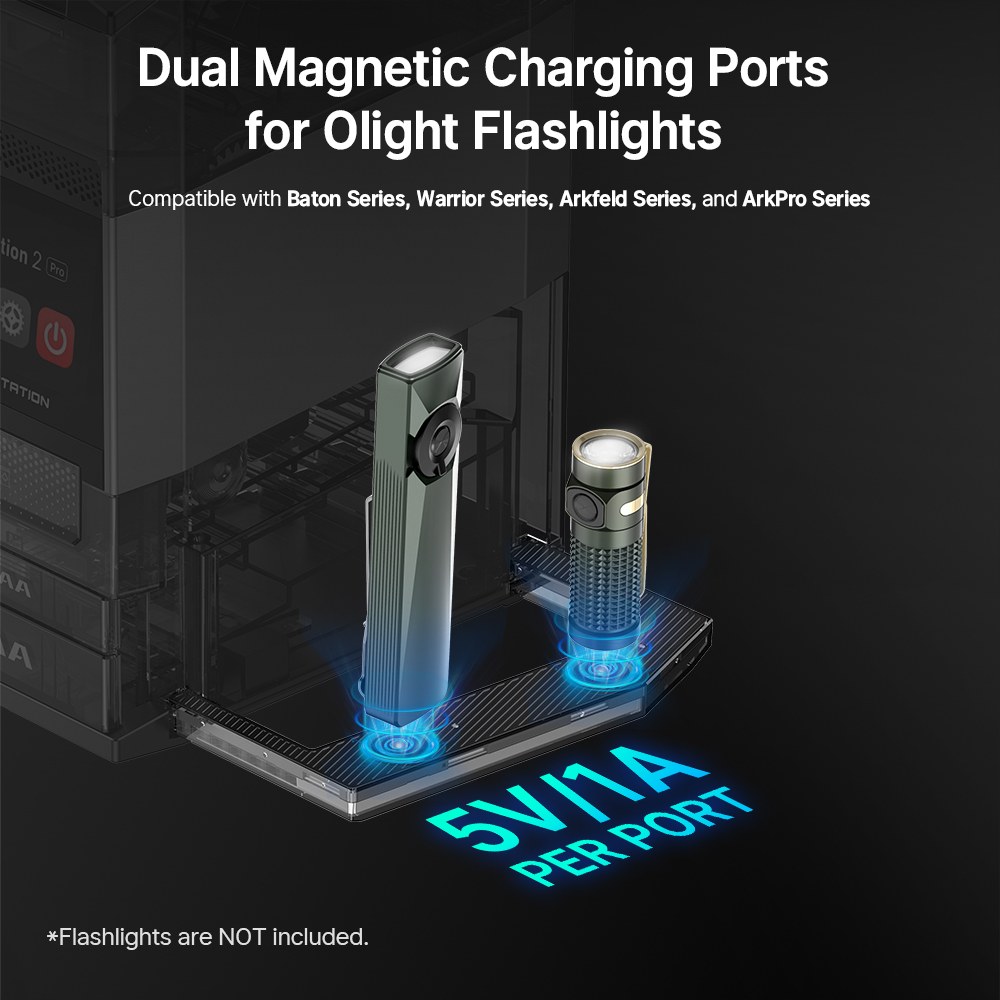 Olight OStation 2 Pro dva magnetické MCC porty na nabíjanie svietidiel Olight Baton, Warrior, Arkfeld a ArkPro pri 5 V 1 A