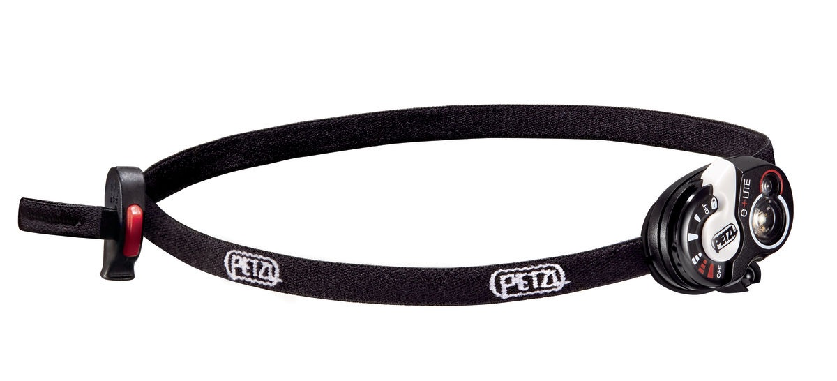 Petzl e+LITE — hlavný produktový pohľad na ultraľahkú havarijnú čelovku s elastickým pásikom
