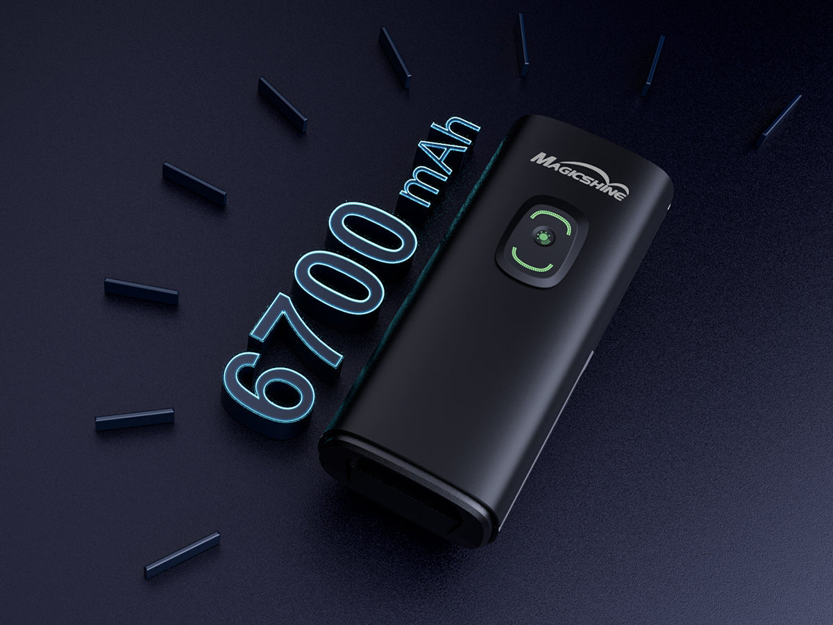 Grafika výrobcu k vstavanej batérii 6700 mAh cyklosvetla Magicshine RAY 2600B s USB-C konektorom
