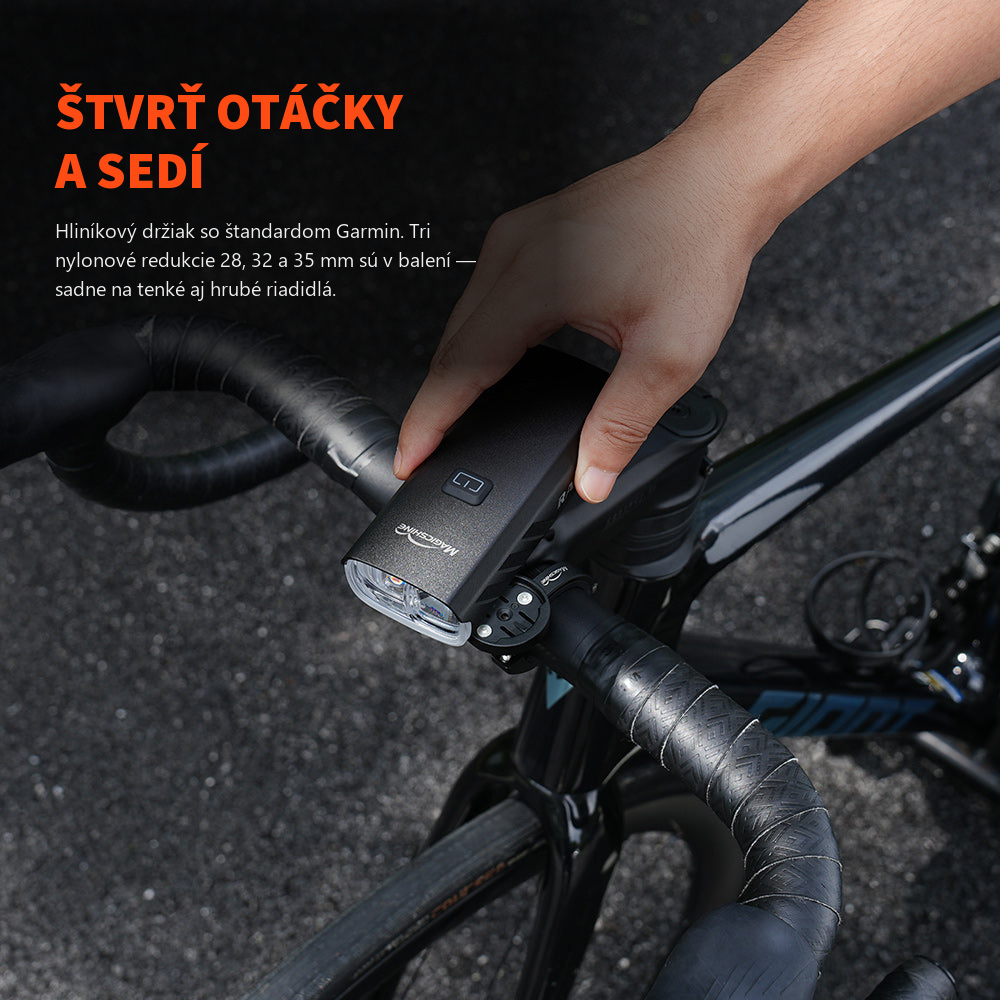 Nasadenie Magicshine RAY 3000 na hliníkový držiak Garmin na riadidlách cestného bicykla