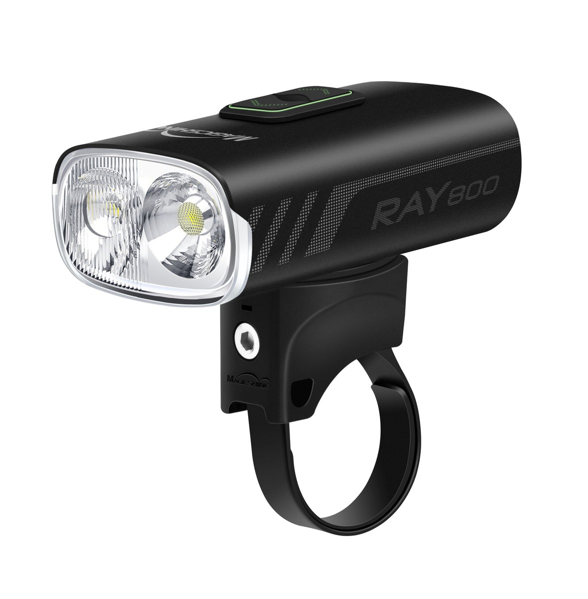 Magicshine RAY 800 predné svetlo na bicykel s dvoma LED, tlačidlom navrchu a držiakom na riadidlá s remienkom