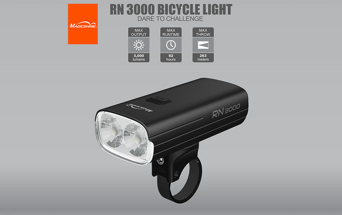 Prehľad parametrov Magicshine RN 3000 od výrobcu &ndash; 3000 lúmenov, výdrž 62 hodín, dosvit 263 metrov