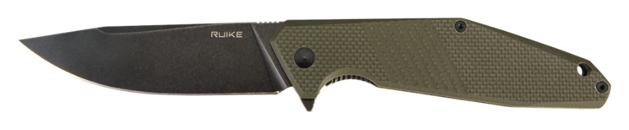 Ruike D191 zelený otvorený zboku – tmavá čepeľ 8Cr13MoV (Blackened Stone Wash), flipper a zelená rukoväť G10