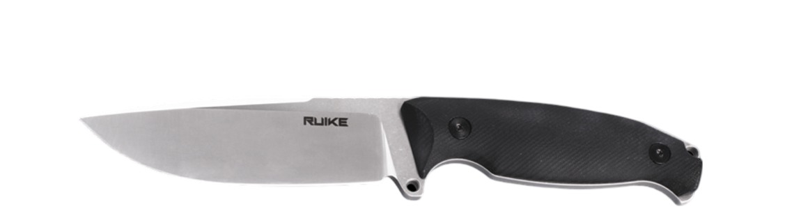 Ruike Jager F118 čierny – nôž s pevnou čepeľou 110 mm zo Sandvik 14C28N a čiernou rukoväťou G10, celý zboku