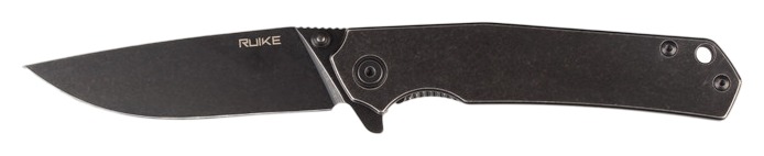 Ruike P801-SB čierny zatvárací nôž otvorený zboku, čepeľ 14C28N a rukoväť z nerezovej ocele v stonewash