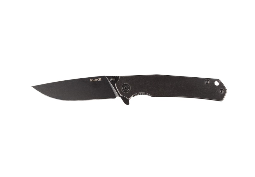 Ruike P801-SB čierny celooceľový zatvárací nôž otvorený zboku, čepeľ 86 mm zo Sandvik 14C28N