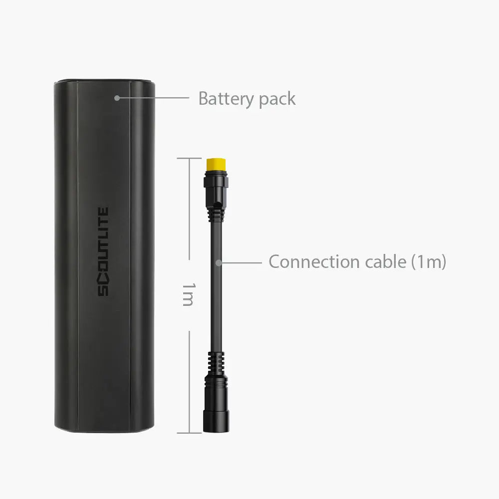 Battery pack Scoutlite LUMEO 4000 a prepojovací kábel dlhý 1 meter s kótou &ndash; infografika