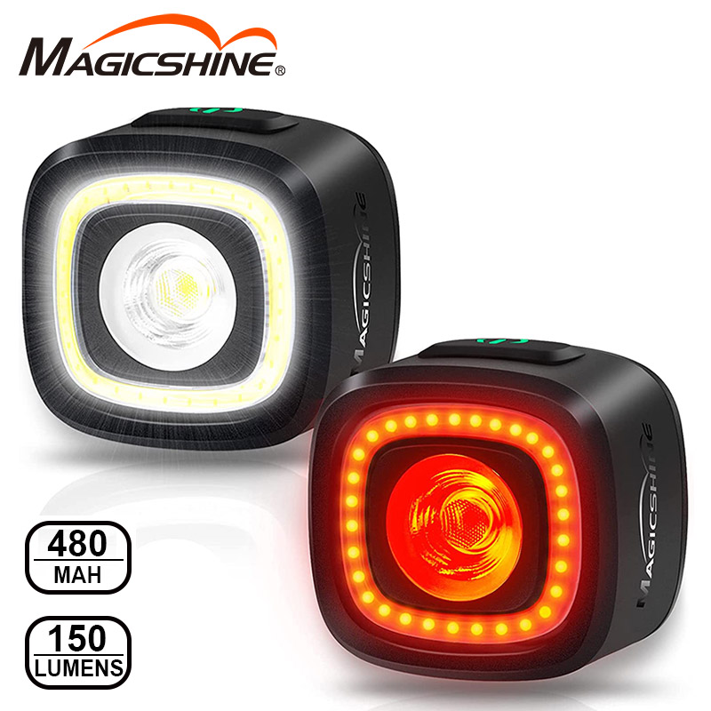 Magicshine SEEMEE 150 COMBO V2.0 sada predné a zadné svetlo na bicykel, obe svietia, biely a červený svetelný prstenec
