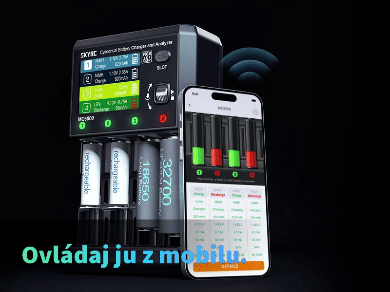 Animácia párovania nabíjačky SkyRC MC5000 s mobilnou aplikáciou SkyRC cez Bluetooth