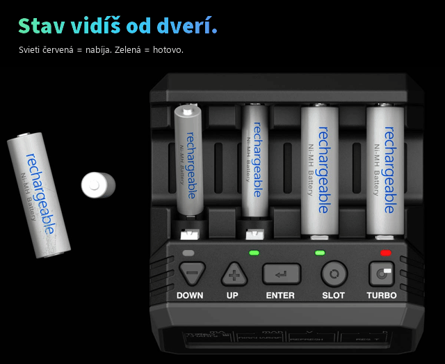Stavové LED diódy SkyRC NC2200 signalizujú nabíjanie červenou a dokončenie zelenou farbou