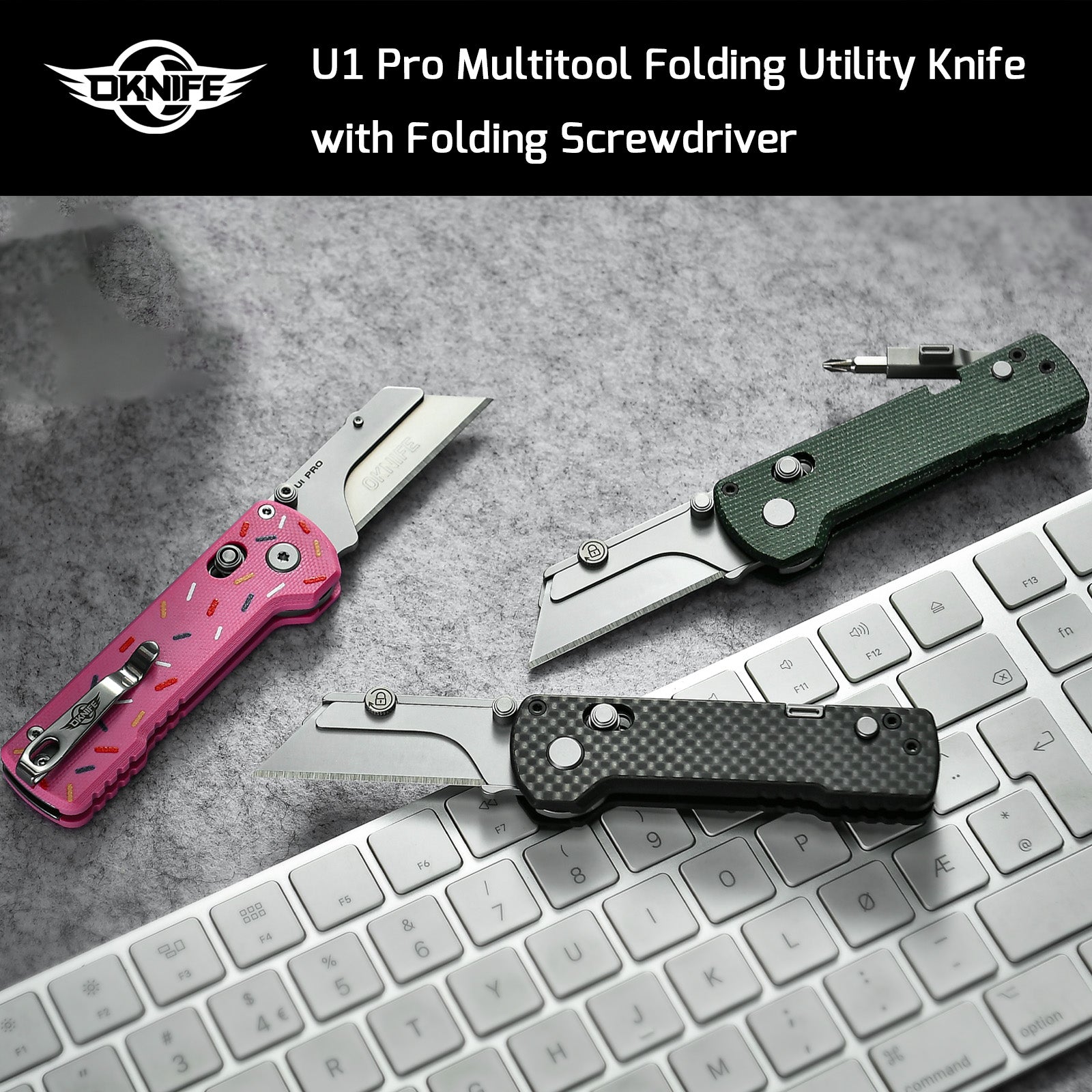 Rodina nožov OKNIFE U1 Pro – rôzne vyhotovenia strenky, v ponuke SvetelnáPošta.sk verzia Carbon Fiber