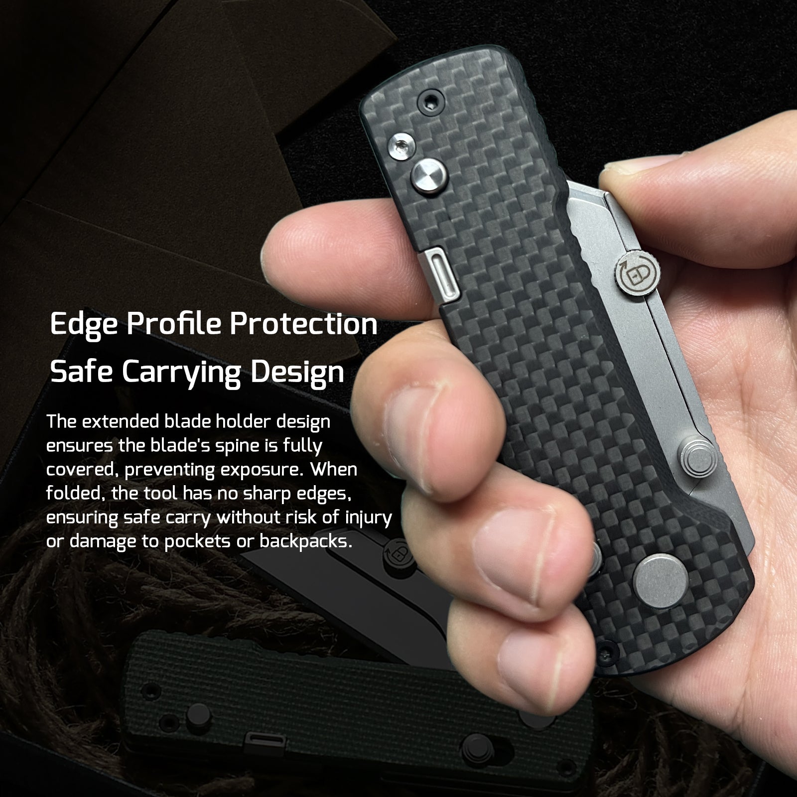 OKNIFE U1 Pro Carbon Fiber – zavretý nôž bez ostrých hrán, bezpečné nosenie vo vrecku