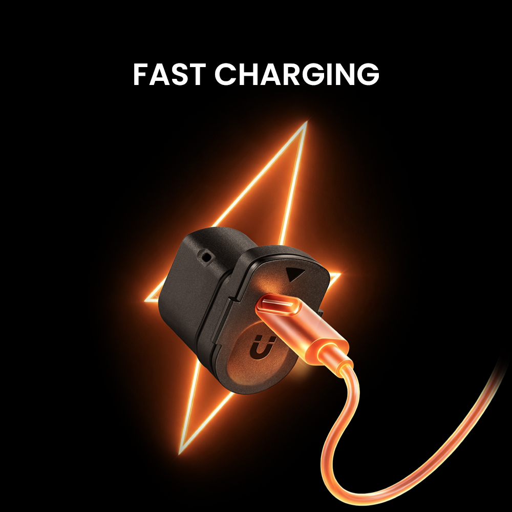 Akumulátorová kapsula Magicshine VIVEE 50 HALO s pripojeným káblom USB-C, grafika výrobcu k rýchlemu nabíjaniu