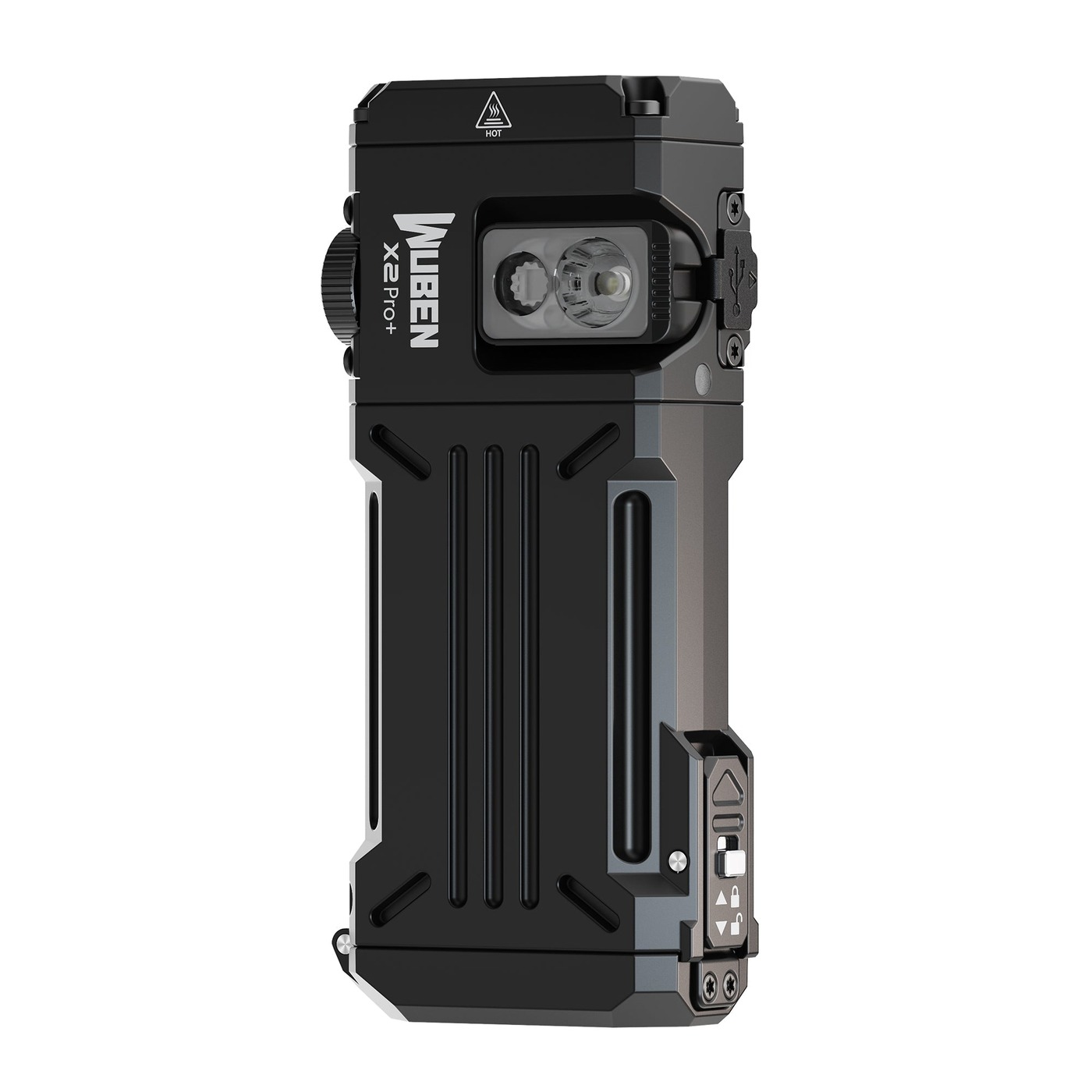 Wuben X2 Pro+ s poistkou zadných dvierok priestoru na články a gumovou krytkou portu USB-C