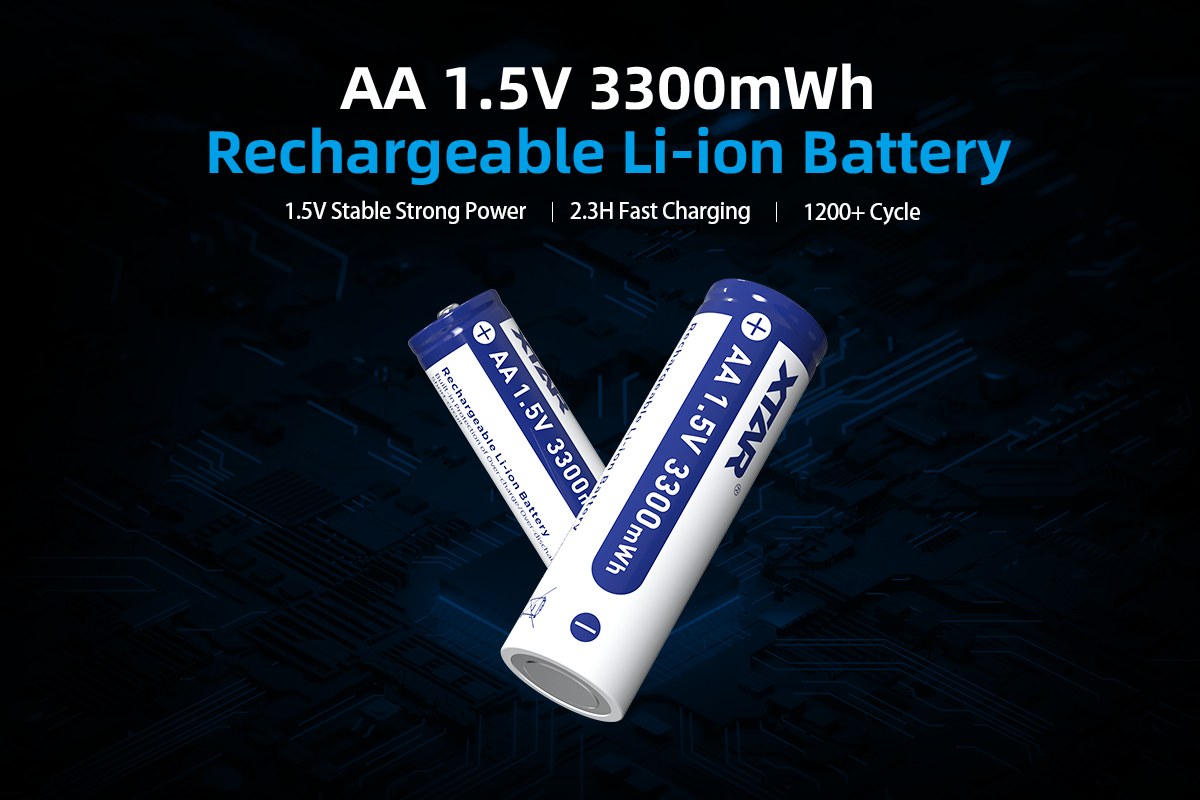 XTAR AA 1,5 V 3300 mWh – dva nabíjateľné lítiové tužkové články na hlavnej grafike výrobcu
