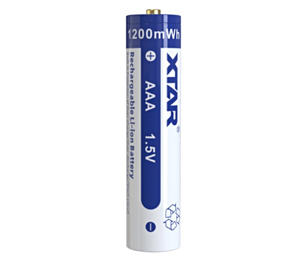 XTAR AAA 1200 mWh 1,5 V nabíjateľný Li-ion akumulátor – modro-biely článok s vystúpeným pólom button top