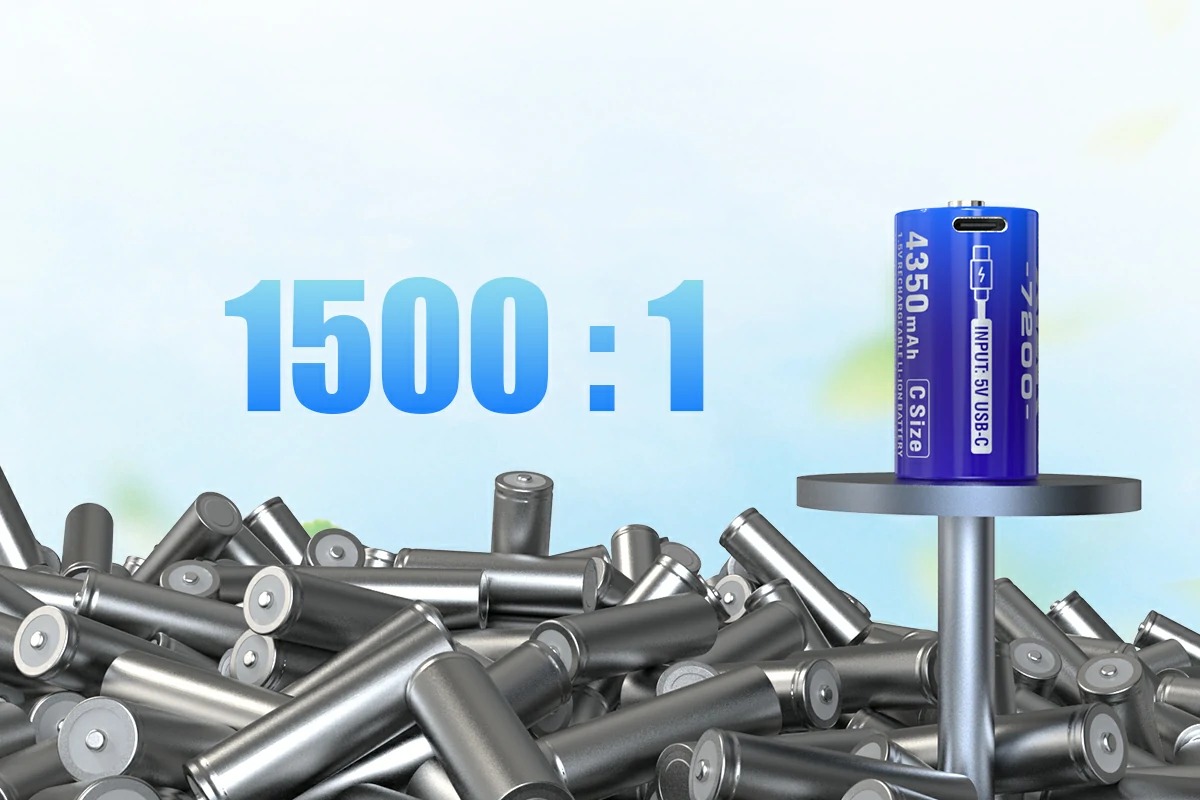 XTAR C 1.5V CLR 7200 USB-C – životnosť 1500+ nabíjacích cyklov namiesto kupovania jednorazových céčok