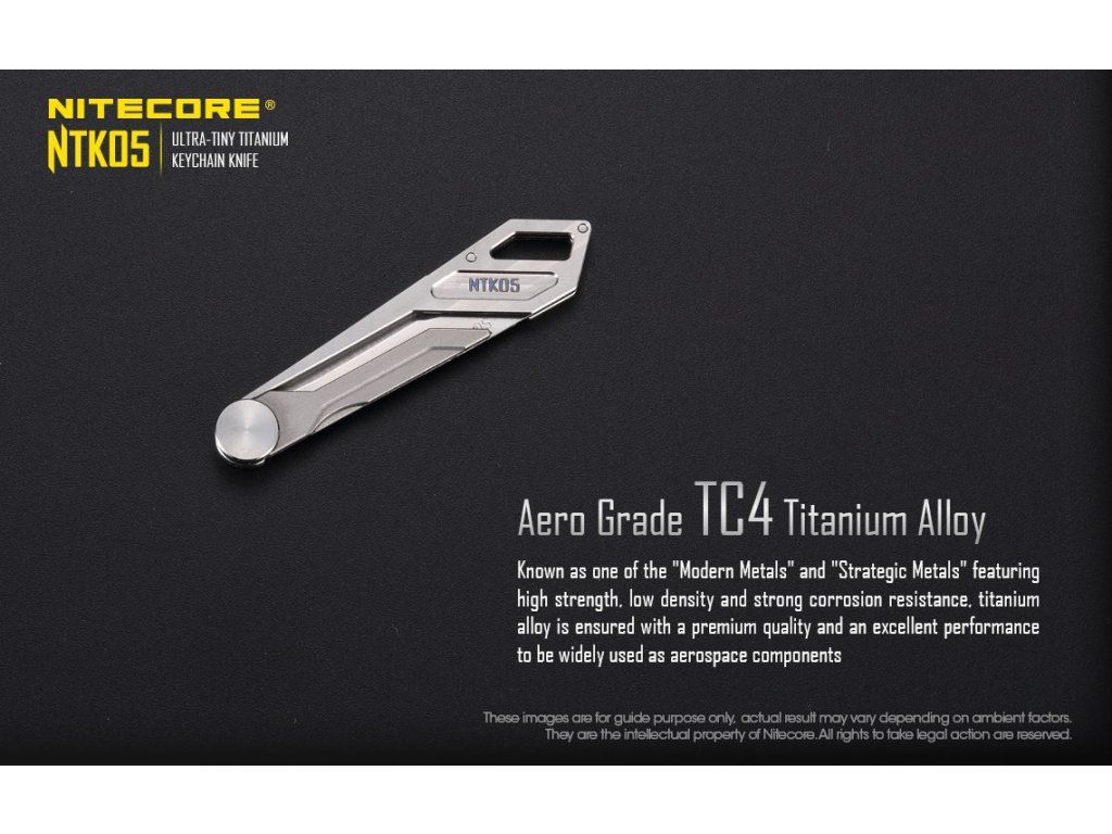 Nitecore NTK05 v zloženom stave – telo z aero-grade titánovej zliatiny TC4 zblízka