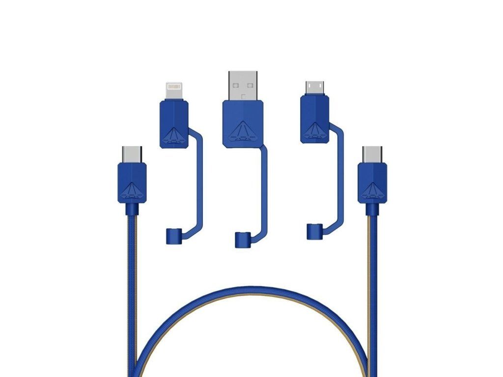 XTAR PDC-3 modrý kábel USB-C s nástrčnými adaptérmi USB-A, Micro USB a Lightning